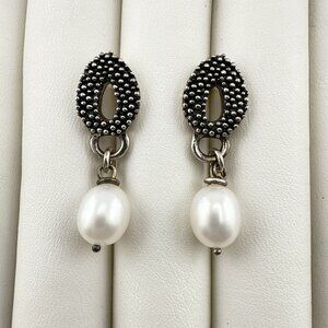 Michael Dawkins Earrings Pearl 14K Gold Post Sterling Silver Caviar Pebbled Drop